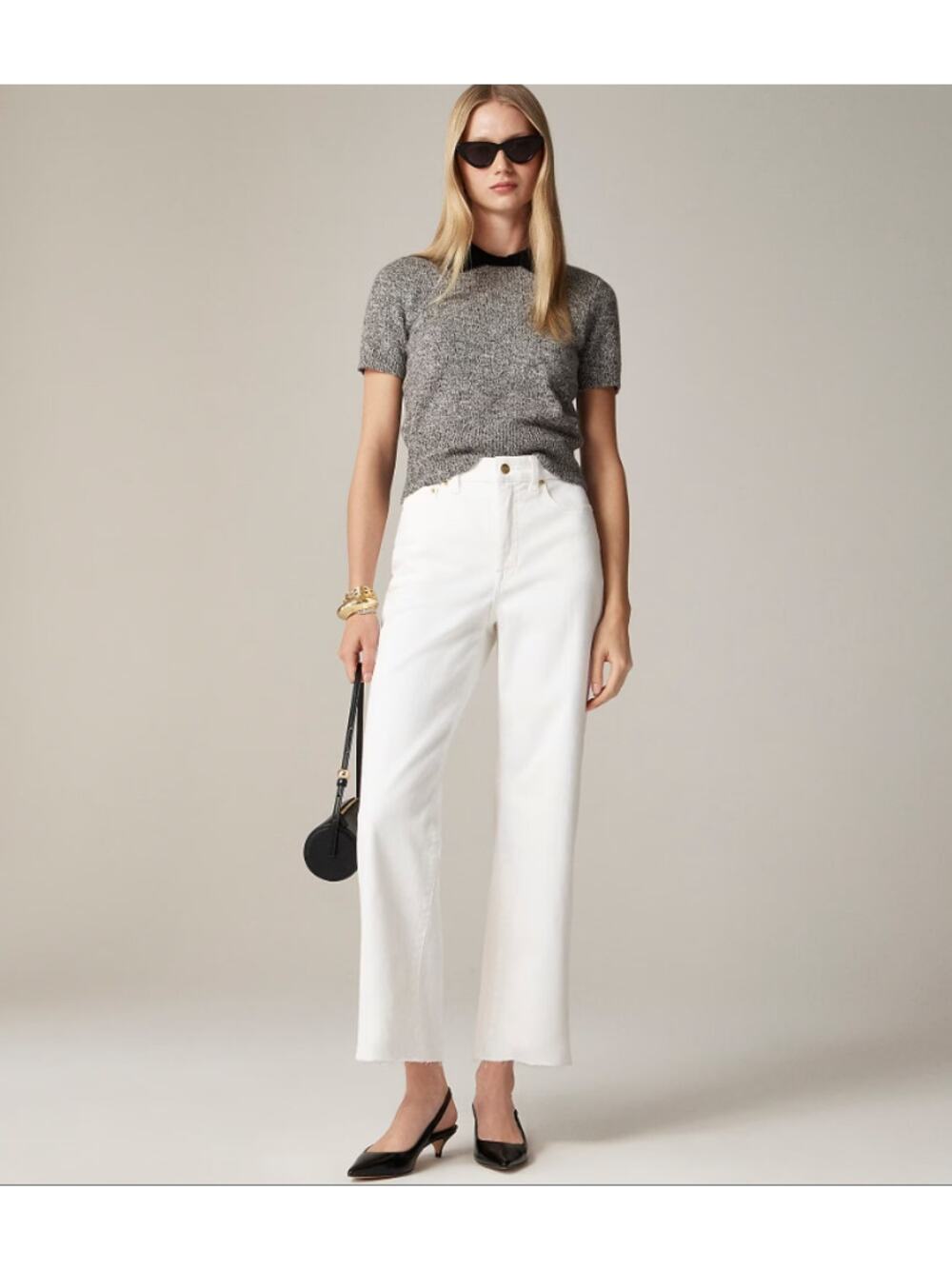 J.Crew Petite Slim-Wide Leg Jeans WMNS 27P White Denim 1996 Semi Stretch Raw Hem